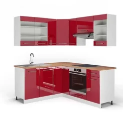 Fame-Line hörnkök, 160 x 190 cm, PT Ek, Burgund högblank/vit, Vicco