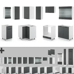 Fame-Line hörnkök, 160 x 60 cm utan bänkskiva, Lanthus antracit/vit, Vicco