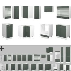 Fame-Line hörnkök, 160 x 60 cm utan bänkskiva, Landhaus Grön-Guld/Vit, Vicco