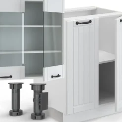 Monteringsfärdiga Kök & Pentryn-Fame-Line kök, 300 cm med högskåp, PT Marble, Country vit/vit, Vicco