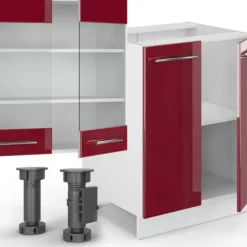 Monteringsfärdiga Kök & Pentryn-Fame-Line kök, 300 cm med högskåp, PT Marble, Bordeaux högglans/vit, Vicco