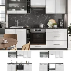 Monteringsfärdiga Kök & Pentryn-Fame-Line kök, 235 cm, PT Antracit, Blank vit/Antracit, Vicco