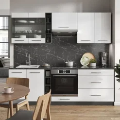 Monteringsfärdiga Kök & Pentryn-Fame-Line kök, 235 cm, PT Antracit, Blank vit/Antracit, Vicco