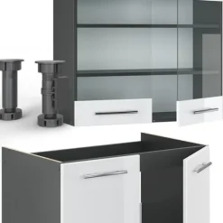 Monteringsfärdiga Kök & Pentryn-Fame-Line kök, 235 cm, PT Antracit, Blank vit/Antracit, Vicco