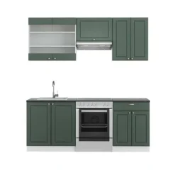 Monteringsfärdiga Kök & Pentryn-Fame-Line kök, 200 cm, PT Antracit, Grönguld Landhaus/Vit, Vicco