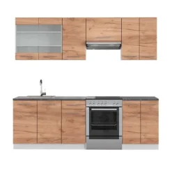 Fame-Line kök, 240 cm, PT Antracit, Gyllene/vit ek, Vicco