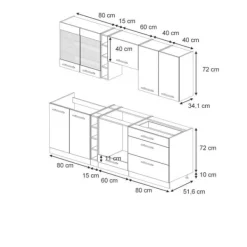 Monteringsfärdiga Kök & Pentryn-Fame-Line kök, 235 cm, PT Ek, Blank mörkblå/Antracit, Vicco
