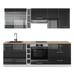 Monteringsfärdiga Kök & Pentryn-Fame-Line kök, 235 cm, PT Ek, Blank antracit/vit, Vicco