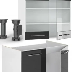 Monteringsfärdiga Kök & Pentryn-Fame-Line kök, 235 cm, PT Ek, Blank antracit/vit, Vicco