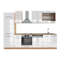 Fame-Line kök, 300 cm, PT Ek, Blank vit/Gyllene ek, Vicco