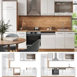 Fame-Line kök, 300 cm, PT Ek, Blank vit/Gyllene ek, Vicco