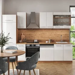 Fame-Line kök, 300 cm, PT Ek, Blank vit/Gyllene ek, Vicco