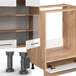 Fame-Line kök, 300 cm, PT Ek, Blank vit/Gyllene ek, Vicco