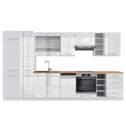 Fame-Line kök, 355 cm, PT Ek, blank vit/vit, Vicco
