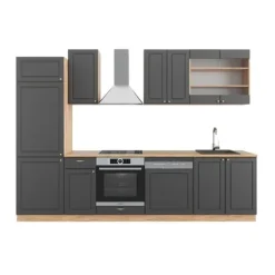 Monteringsfärdiga Kök & Pentryn-Fame-Line kök, 300 cm, PT Ek, Country Antracit/Golden Oak, Vicco