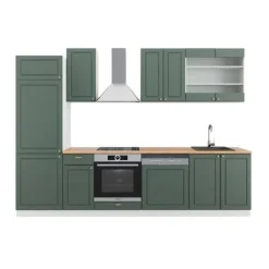 Monteringsfärdiga Kök & Pentryn-Fame-Line Kök, 300 cm, PT Ek, Grönguld Landhaus/Vit, Vicco