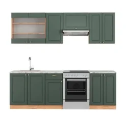 Monteringsfärdiga Kök & Pentryn-Fame-Line kök, 240 cm, PT Marble, Grön ek och guld/guld ek, Vicco