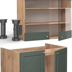 Monteringsfärdiga Kök & Pentryn-Fame-Line kök, 240 cm, PT Marble, Grön ek och guld/guld ek, Vicco