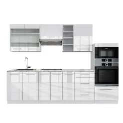 Monteringsfärdiga Kök & Pentryn-Fame-Line kök, 280 cm, PT Marble, blank vit/vit, Vicco