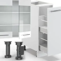 Monteringsfärdiga Kök & Pentryn-Fame-Line kök, 280 cm, PT Marble, blank vit/vit, Vicco