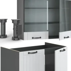 Fame-Line kök, 240 cm, PT Marble, Stuga vit/antracit, Vicco