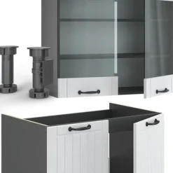 Monteringsfärdiga Kök & Pentryn-Fame-Line kök, 235 cm, PT Marble, Stuga vit/antracit, Vicco