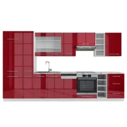 Fame-Line kök, 355 cm, PT Marble, Bordeaux högglans/vit, Vicco