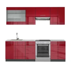 Fame-Line kök, 240 cm, PT Marble, Bordeaux högglans/antracit, Vicco