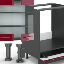 Fame-Line kök, 300 cm utan bänkskiva, Bordeaux högblank/antracit, Vicco