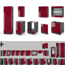 Fame-Line kök, 300 cm utan bänkskiva, Bordeaux högblank/antracit, Vicco