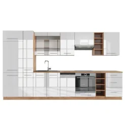 Fame-Line kök, 355 cm utan bänkskiva, blank vit/Gyllene ek, Vicco