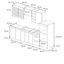 Fame-Line kök, 280 cm utan bänkskiva, blank mörkblå/vit, Vicco