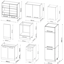 Fame-Line kök, 300 cm utan bänkskiva, blank vinröd/guld ek, Vicco