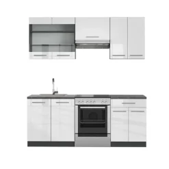 Monteringsfärdiga Kök & Pentryn-Fame-Line kök, 200 cm utan bänkskiva, blank vit/Antracit, Vicco