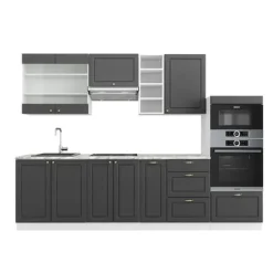 Monteringsfärdiga Kök & Pentryn-Fame-Line kök, 280 cm utan bänkskiva, Lanthus antracit/vit, Vicco