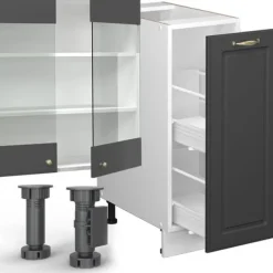 Monteringsfärdiga Kök & Pentryn-Fame-Line kök, 280 cm utan bänkskiva, Lanthus antracit/vit, Vicco