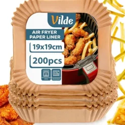 Fritöser-Fettfritt pappersinlägg till airfryer, fyrkantigt, 19x19 cm, 200 st.
