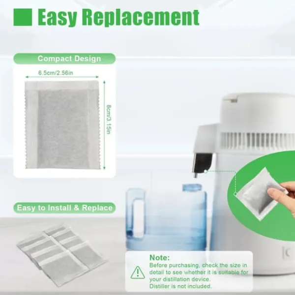 Filterpåsar med aktivt kol 20-pack, för luft- och vattendestillator/renare, avlägsnar klor, kolloider och tungmetaller, vit