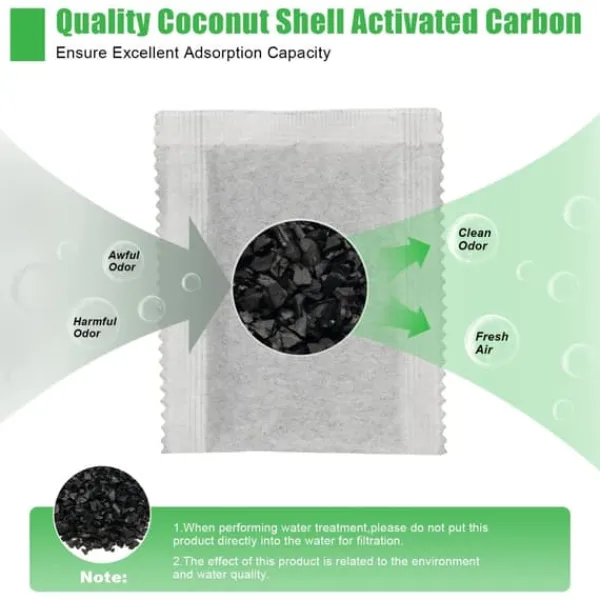 Filterpåsar med aktivt kol 20-pack, för luft- och vattendestillator/renare, avlägsnar klor, kolloider och tungmetaller, vit