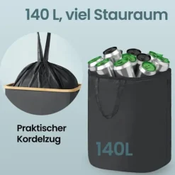 Tvättutrustning-Flaskbehållare 140L - Återvinningskärl med lock och innerpåse - För kök