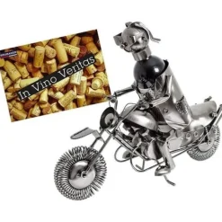 Vinflaskhållare-Flaskhållare - HENRY BRUBAKER - Motorcyklist - Skulptur i Metall - Presentidé - 38cm x 45cm x 16cm