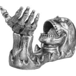 Vinflaskhållare-Flaskhållare - HENRY BRUBAKER - Dödskalle - Polyresin - Silver - 13x22x10,5 cm
