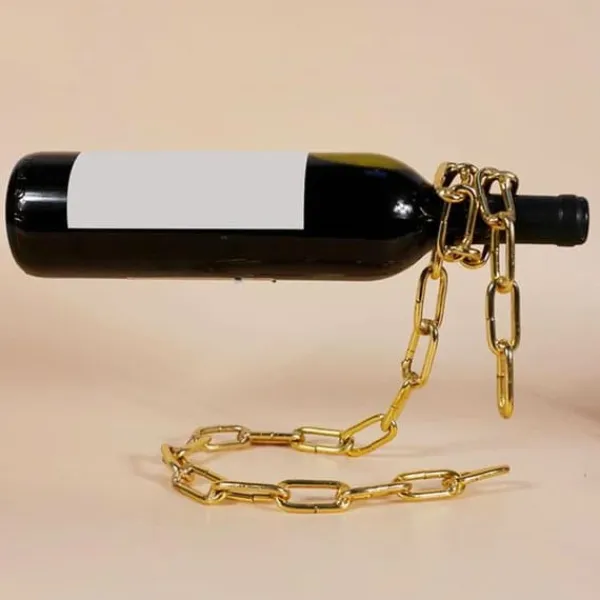 Flaskhållare - Magic - Metallkedja - Levitationseffekt - Guldfärg - 21 cm x 17 cm