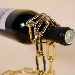 Flaskhållare - Magic - Metallkedja - Levitationseffekt - Guldfärg - 21 cm x 17 cm