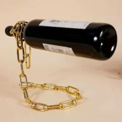 Flaskhållare - Magic - Metallkedja - Levitationseffekt - Guldfärg - 21 cm x 17 cm