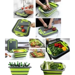 Skärbrädor-Fällbar multifunktionell skärbräda - Skärbräda, avrinningsställ, durkslag, förvaringskorg. Fransk säljare.