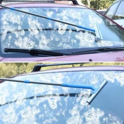 Fönsterskrapa med teleskophandtag (120 cm), fönsterputsare med silikonskrapa och mikrofiberborste, rengöringssats