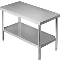 Matuppvärmare-Förberedningsbord i rostfritt stål, 48x24x34 tum, 550 lbs kapacitet, tungt metallbord med justerbar hylla för kök och garage.