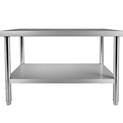 Matuppvärmare-Förberedningsbord i rostfritt stål, 48x24x34 tum, 550 lbs kapacitet, tungt metallbord med justerbar hylla för kök och garage.