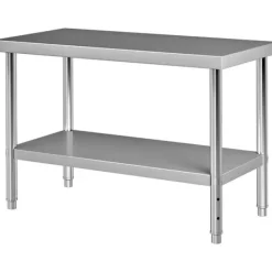 Matuppvärmare-Förberedningsbord i rostfritt stål, 48x24x34 tum, 550 lbs kapacitet, tungt metallbord med justerbar hylla för kök och garage.